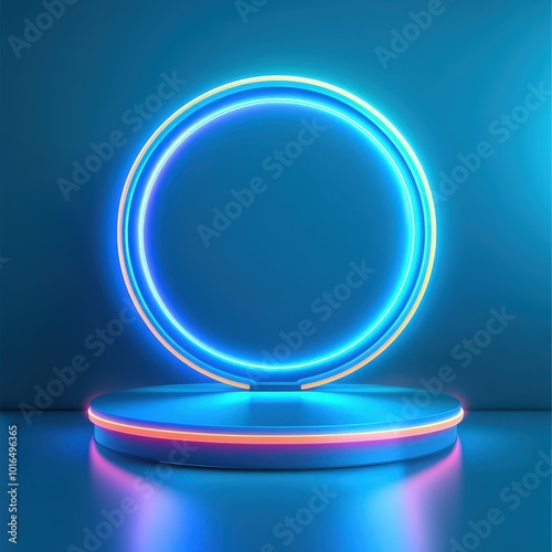 Neon Circle Light Above Platform.