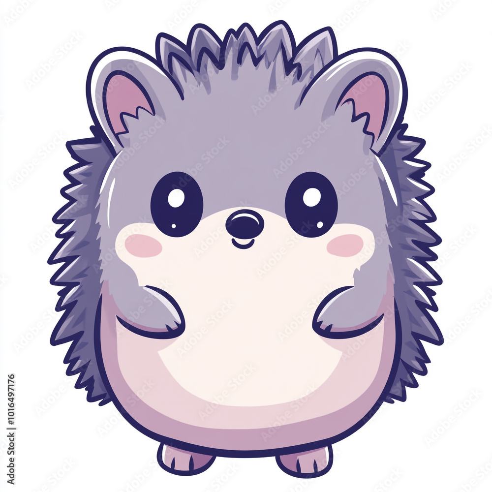 Fototapeta premium A cute cartoon hedgehog with a big smile on its face. The hedgehog is standing on a white background.