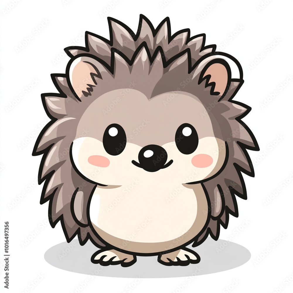 Fototapeta premium A cute cartoon hedgehog with a big smile on its face. The hedgehog is standing on a white background. 
