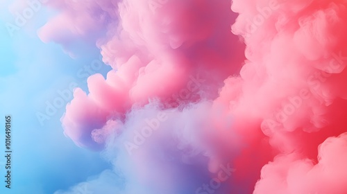 Pink smoke cloud explosion, red and blue background