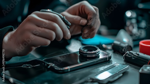 Skilled Technician Meticulously Repairing Damaged on Smartphone