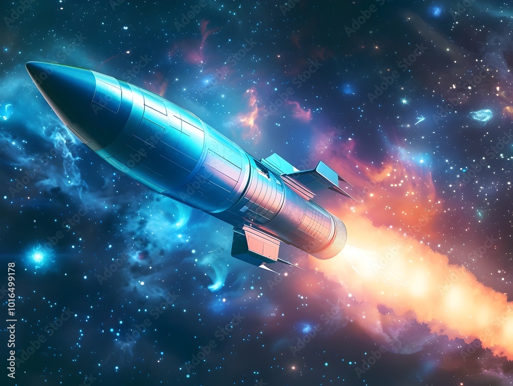 Obraz premium Intergalactic Rocket Primed for Light Speed Leap into the Cosmic Expanse