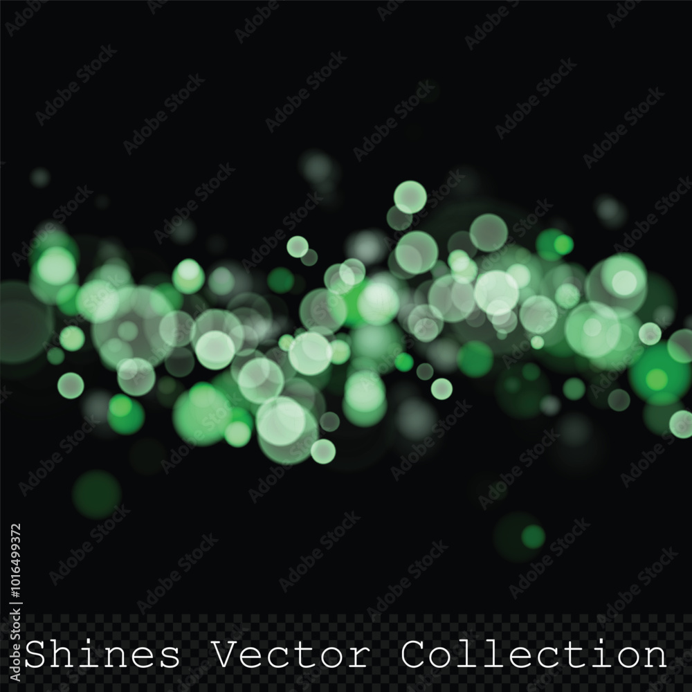 Stylish mix of green and light green bokeh lights on transparent background