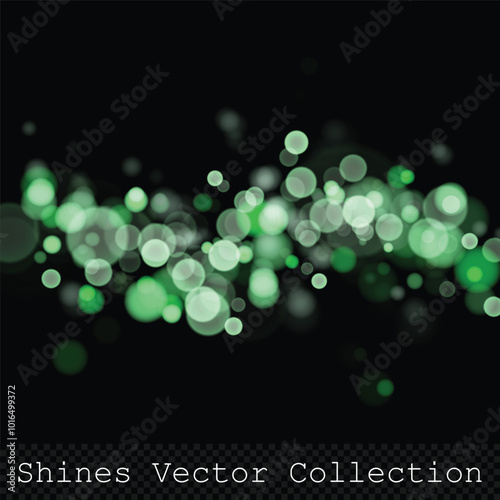 Stylish mix of green and light green bokeh lights on transparent background