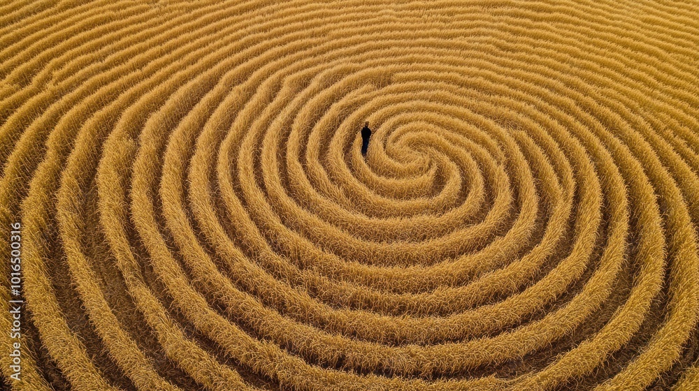 A lone figure in a spiraling field A lone figure in a spiraling field