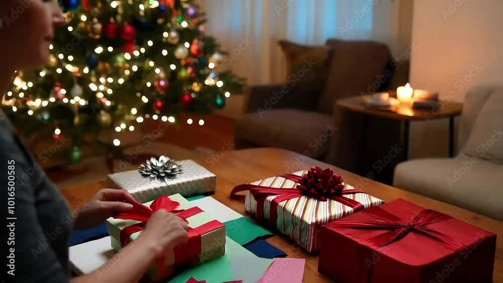 christmas tree with gifts , Wrapping Christmas Gifts with Festive Paper and Ribbons, Holiday Gift Wrapping with Colorful Christmas Decorations christmas tree with gifts , Wrapping Christmas Gifts with Festive Paper and Ribbons, Holiday Gift Wrapping with Colorful Christmas Decorations
