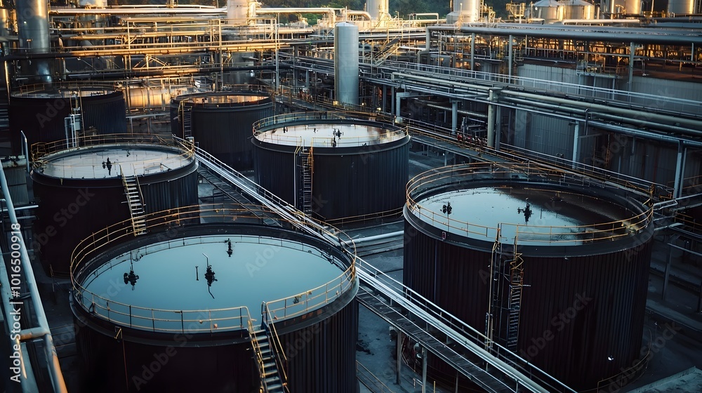 High-Detail Shot of Palm Oil Storage Tanks at Refinery Facility High-Detail Shot of Palm Oil Storage Tanks at Refinery Facility