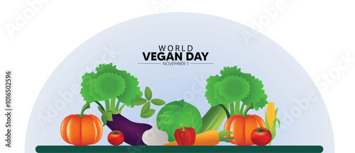World Vegan Day 1 November set of vegetables vector poster