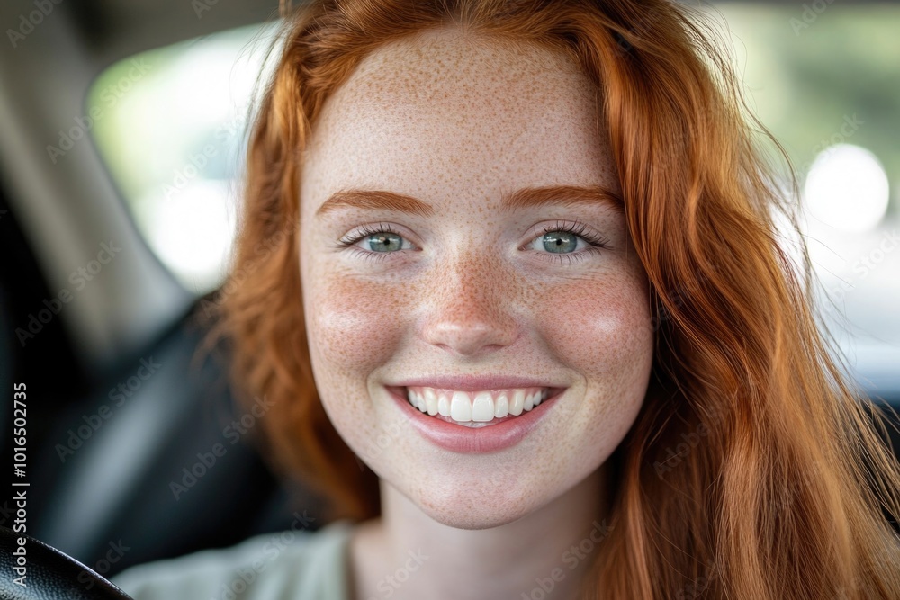 A close-up view of a person sitting in a car. A close-up view of a person sitting in a car.