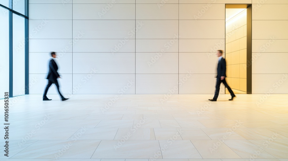 Fototapeta premium Two Business People Walking Through an Entrance