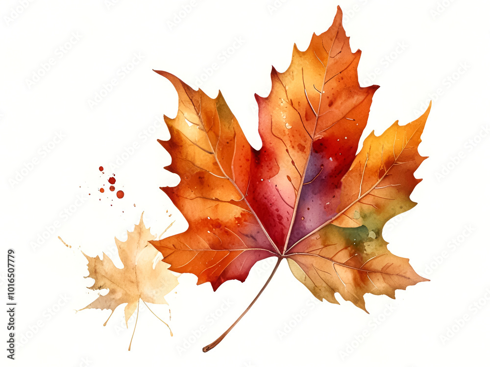 Watercolor autumn maple leaf on white background. Watercolor autumn maple leaf on white background.