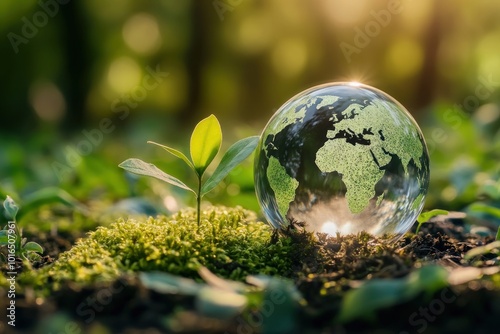 Fototapeta Naklejka Na Ścianę i Meble -  Earth Day concept green plant moss.