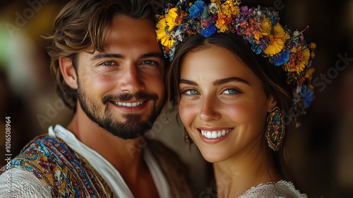 Wallpaper Mural couple in love,traditional folk costumes.stock image Torontodigital.ca