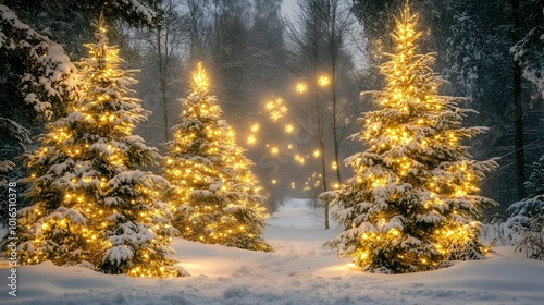 Snow Dusted Pine Trees with...