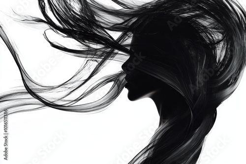 A woman's long hair is blown back and forth by the wind, a natural phenomenon. photo