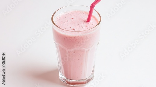 Erfrischender Erdbeer-Protein-Shake mit rosa Strohhalm für ein gesundes Lebensdesign