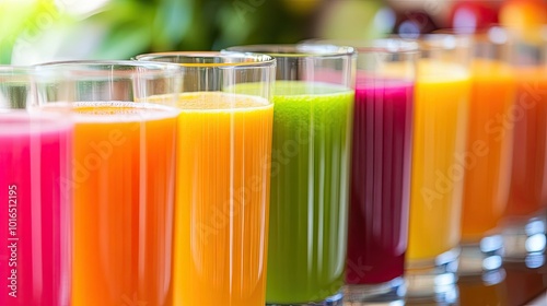 Wallpaper Mural A row of brightly colored fruit and vegetable juices, with each glass displaying a different vibrant hue. Torontodigital.ca