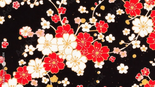 Wallpaper Mural Elegantes florales Kimono-Stoffmuster auf schwarzem Hintergrund für Textildesign Torontodigital.ca