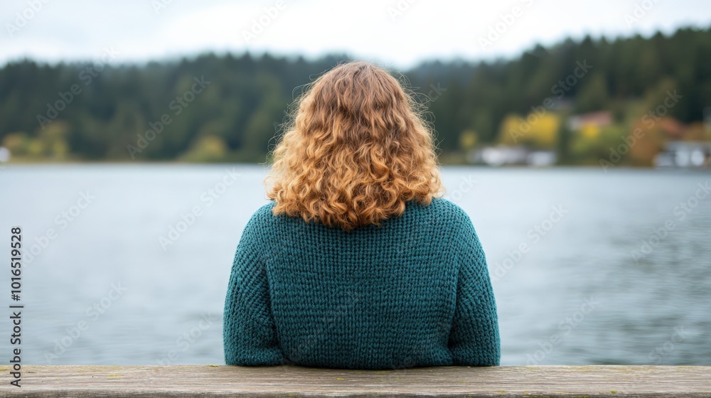 Fototapeta premium Heitere Kontemplation am See – herbstliche Reflexion und Entspannungsszene für ruhiges Design