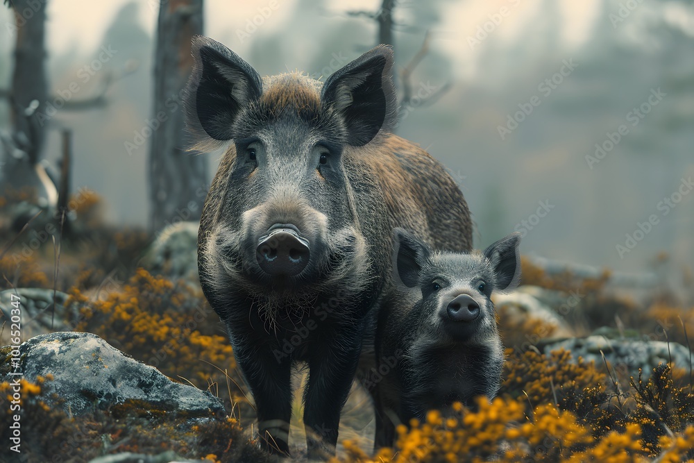 Wild Boars in Natural Forest Scene - Wildlife Photography for Nature Lovers Wild Boars in Natural Forest Scene - Wildlife Photography for Nature Lovers