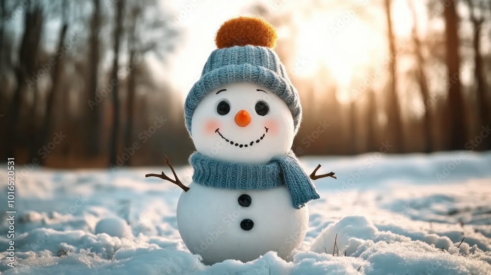 Charming Snowman Wearing a Woolen Hat Stands Peacefully in a Shimmering Winter Field, Bringing Joy and Winter Wonderland Magic to the Snowy Landscape Charming Snowman Wearing a Woolen Hat Stands Peacefully in a Shimmering Winter Field, Bringing Joy and Winter Wonderland Magic to the Snowy Landscape