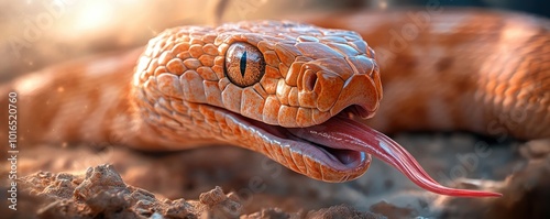 Close-up of an Exotic Snake Flicking its Tongue, Revealing Vibrant Colors and Textures, Reptile Photography photo