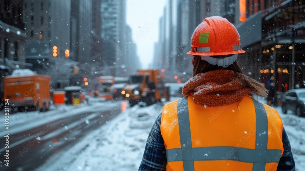 A woman wearing a hard hat and safety vest on a construction site. A woman wearing a hard hat and safety vest on a construction site.