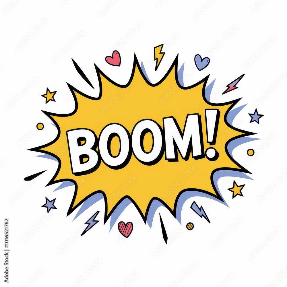 Boom lettering speech bubble in trendy pop art style, calligraphy poster, generative AI. Boom lettering speech bubble in trendy pop art style, calligraphy poster, generative AI.