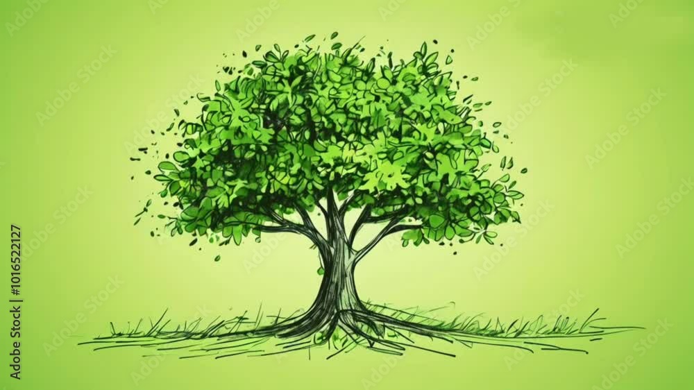 custom made wallpaper toronto digitala hand sketched green tree . environment day concept hd video 4k clip