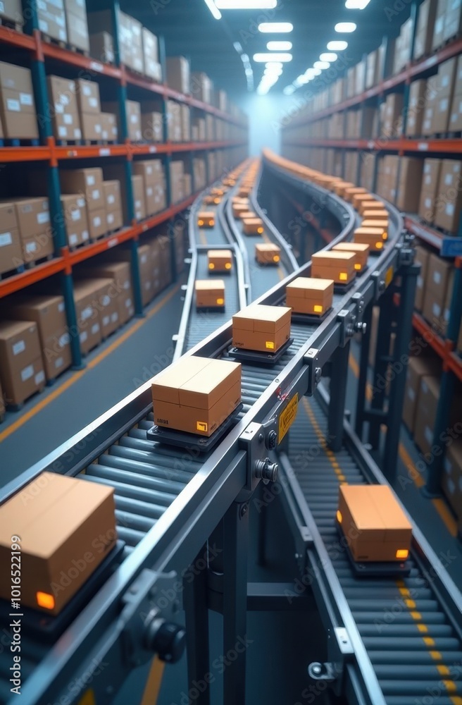Obraz premium System for tracking delivery and pick-up of packages using augmented reality technology. The future of supply chain and logistics. Generative AI tools