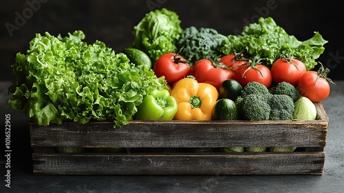 Wallpaper Mural fresh green vegetables in a rustic wooden box this snapshot of garden bounty symbolizes healthy eating organic farming sustainability and the delight of farm fresh produce.stock image Torontodigital.ca