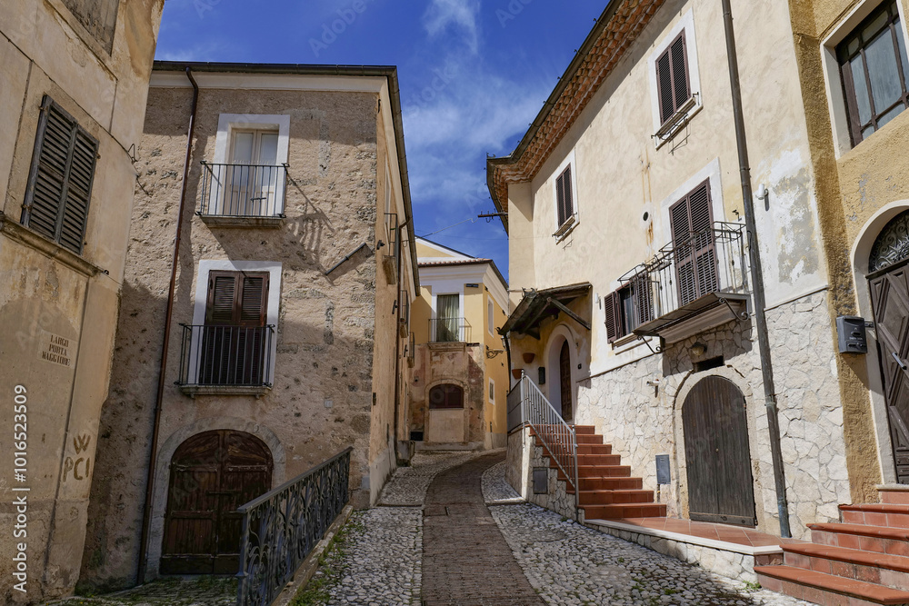 A street between the old houses of Casalvieri in Lazio, Italy. A street between the old houses of Casalvieri in Lazio, Italy.