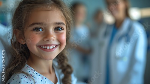 friendly female doctor talking to small girl in bed in hospital.create by F.a