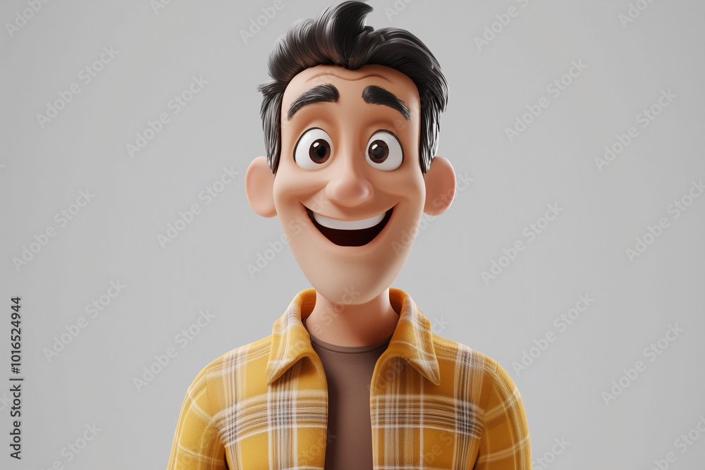 cartoon man with a backpack and a smile on his face. He is wearing an orange plaid shirt cartoon man with a backpack and a smile on his face. He is wearing an orange plaid shirt