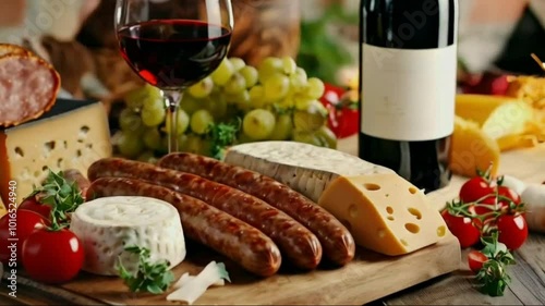 A Traditional food, cheese, sausages and wine  High quality HD 4K Video Clip
