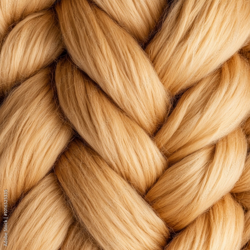 Close-up of a beautiful braided blonde hair texture, white isolated background.
