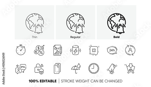 Report document, Timer and Charge battery line icons. Pack of Inflation, Consulting, Smartphone broken icon. Cyber attack, Shopping, 24h service pictogram. Reject, Internet notification. Vector