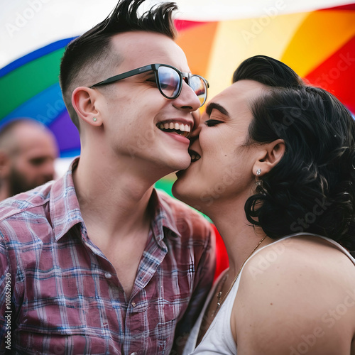 Love and Pride | LGBTQ+ Couple Celebrating | Pride Flags and Joyful Expression