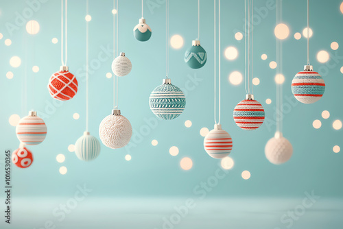 Miniature Christmas ornaments, handcrafted with intricate details, 3D illustration