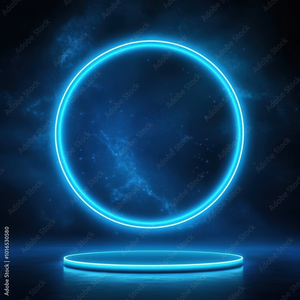 Fototapeta premium Futuristic Neon Circle with Glowing Platform in Space Background