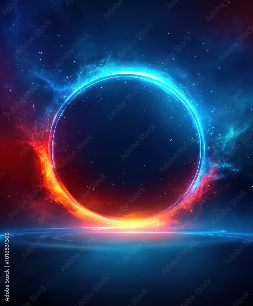 Fototapeta premium Cosmic Portal: Red and Blue Energy Ring in Space.
