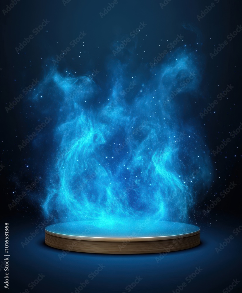Obraz premium Blue Fire Podium with Sparkling Dust.