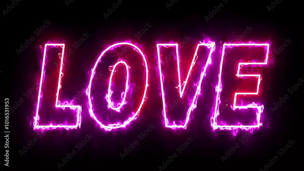 Beautiful glowing neon Text love  line neon love text animation of line neon Black background.