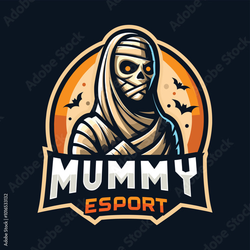 illustration of a halloween mummy esport logo flat design template