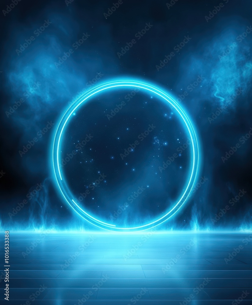 Fototapeta premium Futuristic Neon Circle with Glowing Smoke.