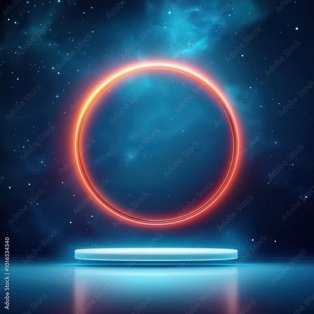 Fototapeta premium Glowing Neon Circle with Platform in Space.