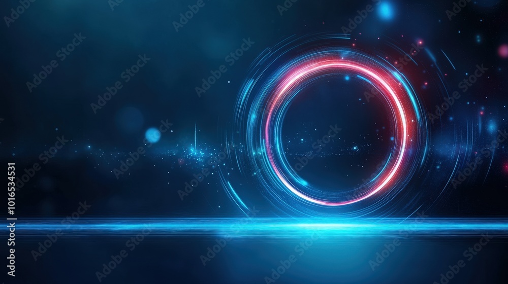 Obraz premium Abstract Blue and Red Neon Circle with Glowing Lights.