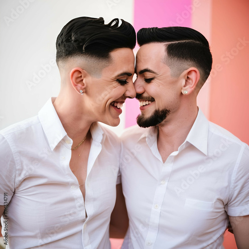 LGBTQ Couple in Love | Close-up Smiling and Embracing | Intimate Moment of Affection and Joy