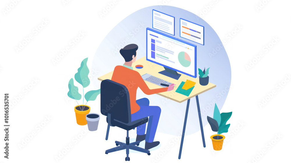 A professional hosting a virtual meeting, using clear communication strategies to engage with remote team members and ensure collaboration. A professional hosting a virtual meeting, using clear communication strategies to engage with remote team members and ensure collaboration.