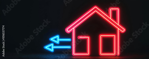 Virtual home icon and arrows representing mortgage rate changes